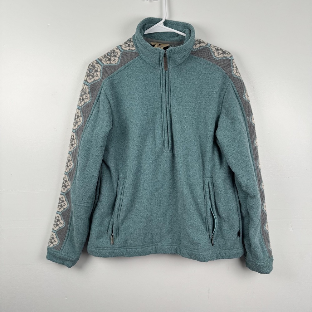 Woolrich Pullover Womens Medium Blue Patterned Fleece 1/4 Zip Sweater Pockets